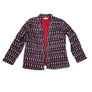 Fabindia‎ Womens Quilted Jacket Open Front Purple Ikat Sz Large Fall Layering